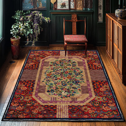 Tapis intérieur/extérieur vintage antidérapant et pliable à motif floral