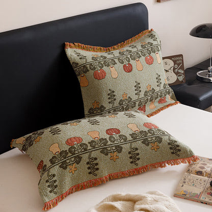 Couette en gaze de coton à quatre couches avec pompons et imprimé citrouille