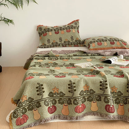 Couette en gaze de coton à quatre couches avec pompons et imprimé citrouille