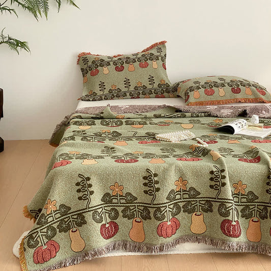 Couette en gaze de coton à quatre couches avec pompons et imprimé citrouille