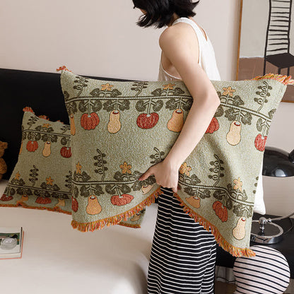 Couette en gaze de coton à quatre couches avec pompons et imprimé citrouille