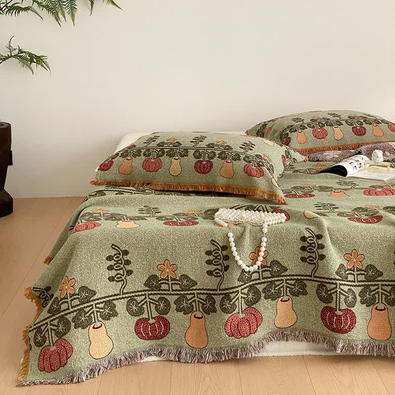 Couette en gaze de coton à quatre couches avec pompons et imprimé citrouille