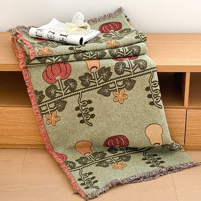 Couette en gaze de coton à quatre couches avec pompons et imprimé citrouille