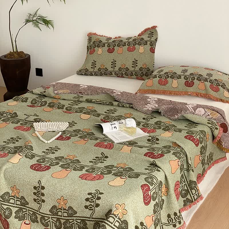Couette en gaze de coton à quatre couches avec pompons et imprimé citrouille