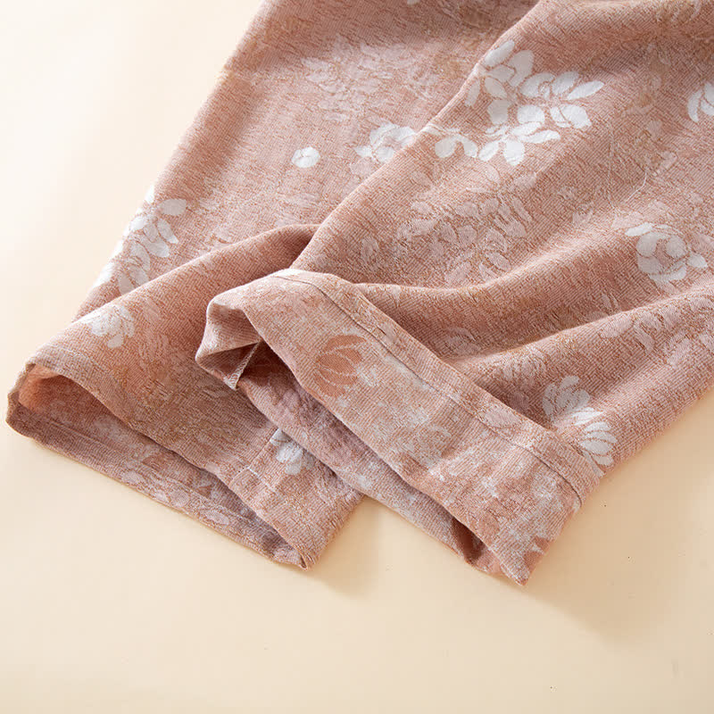 Vêtements d'intérieur teints en fil en jacquard de coton vintage avec boutons en perles