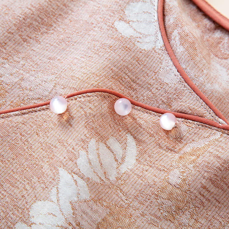 Vêtements d'intérieur teints en fil en jacquard de coton vintage avec boutons en perles