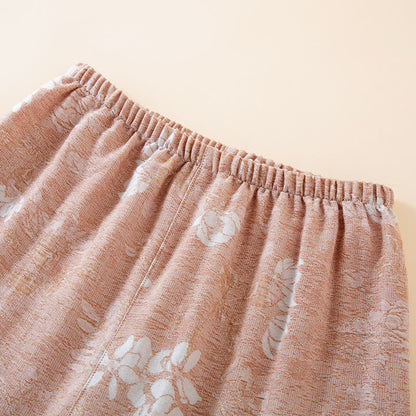 Vêtements d'intérieur teints en fil en jacquard de coton vintage avec boutons en perles