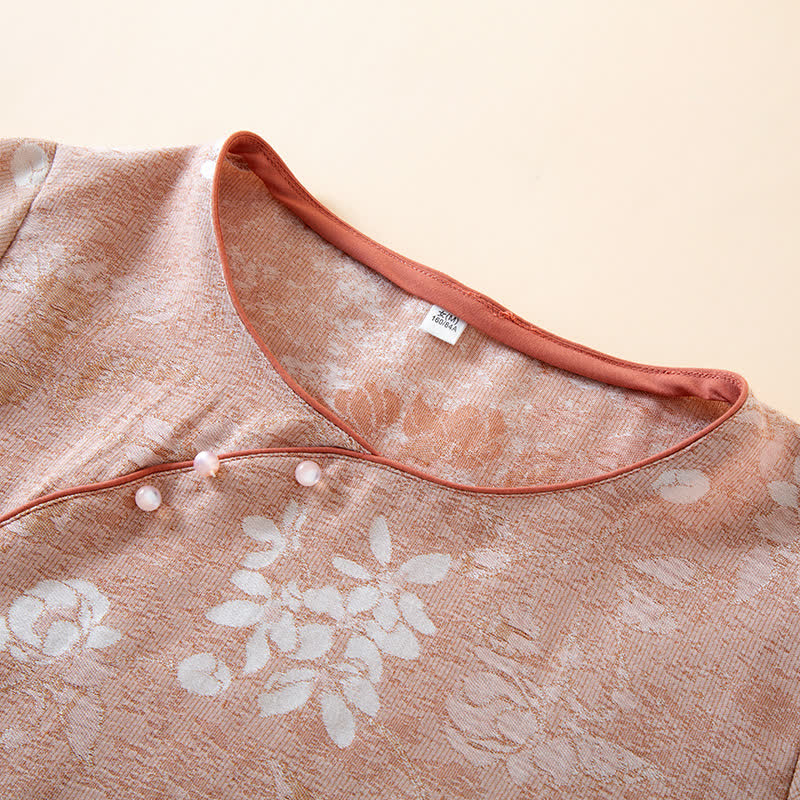 Vêtements d'intérieur teints en fil en jacquard de coton vintage avec boutons en perles