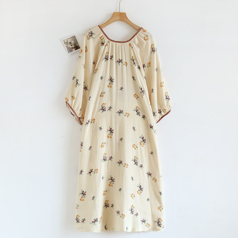 Chemise de nuit en coton respirant à manches longues avec imprimé nèfle