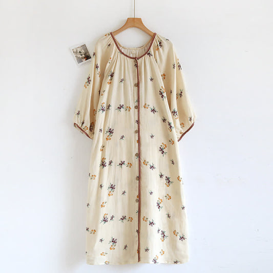 Chemise de nuit en coton respirant à manches longues avec imprimé nèfle