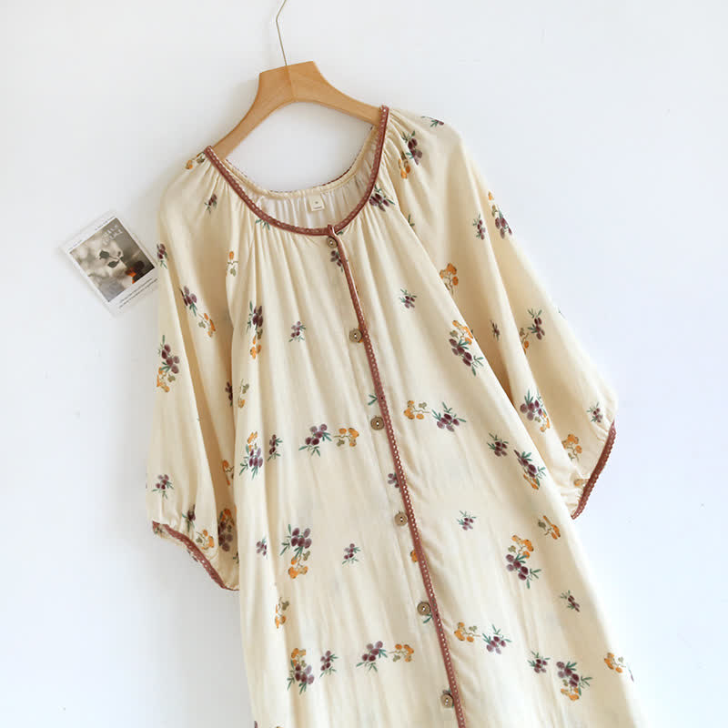 Chemise de nuit en coton respirant à manches longues avec imprimé nèfle