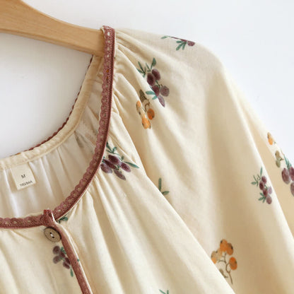 Chemise de nuit en coton respirant à manches longues avec imprimé nèfle