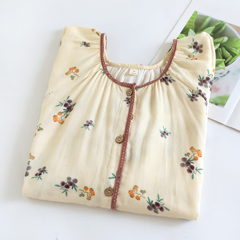 Chemise de nuit en coton respirant à manches longues avec imprimé nèfle