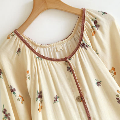 Chemise de nuit en coton respirant à manches longues avec imprimé nèfle