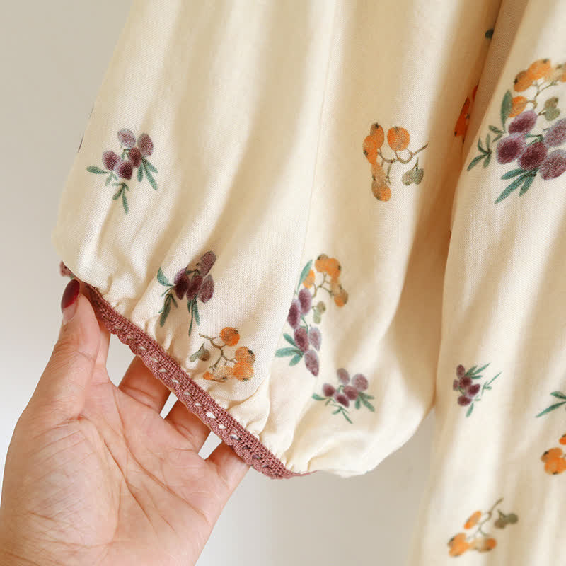 Chemise de nuit en coton respirant à manches longues avec imprimé nèfle