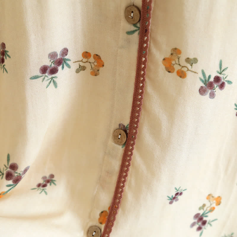 Chemise de nuit en coton respirant à manches longues avec imprimé nèfle