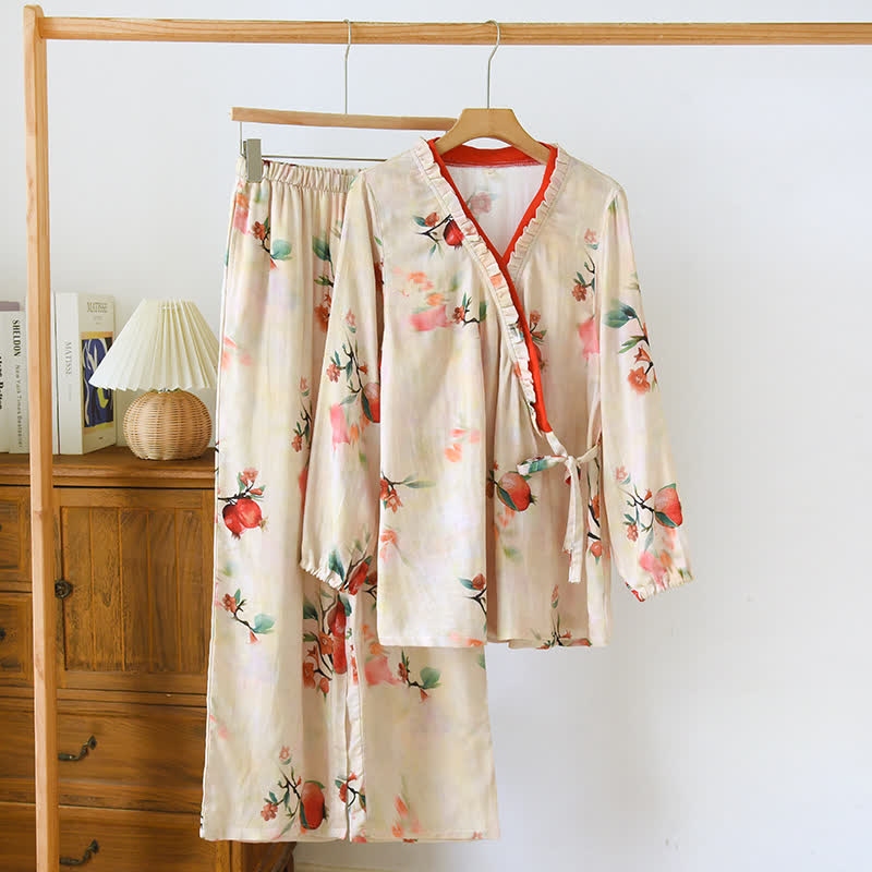Ensemble pyjama en fibre de bambou à fleurs de grenade