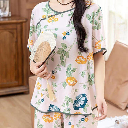 Ensemble de vêtements d'intérieur à manches courtes de style campagnard avec un look doux