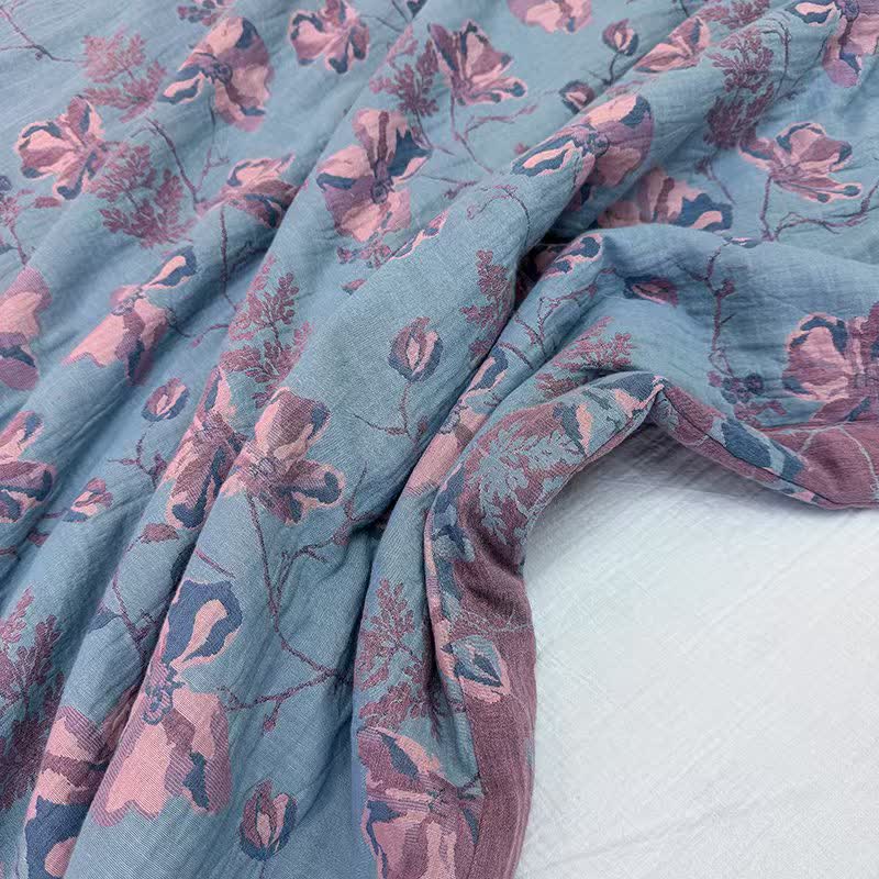 Élégante couverture d'été double épaisseur en pur coton à motif floral