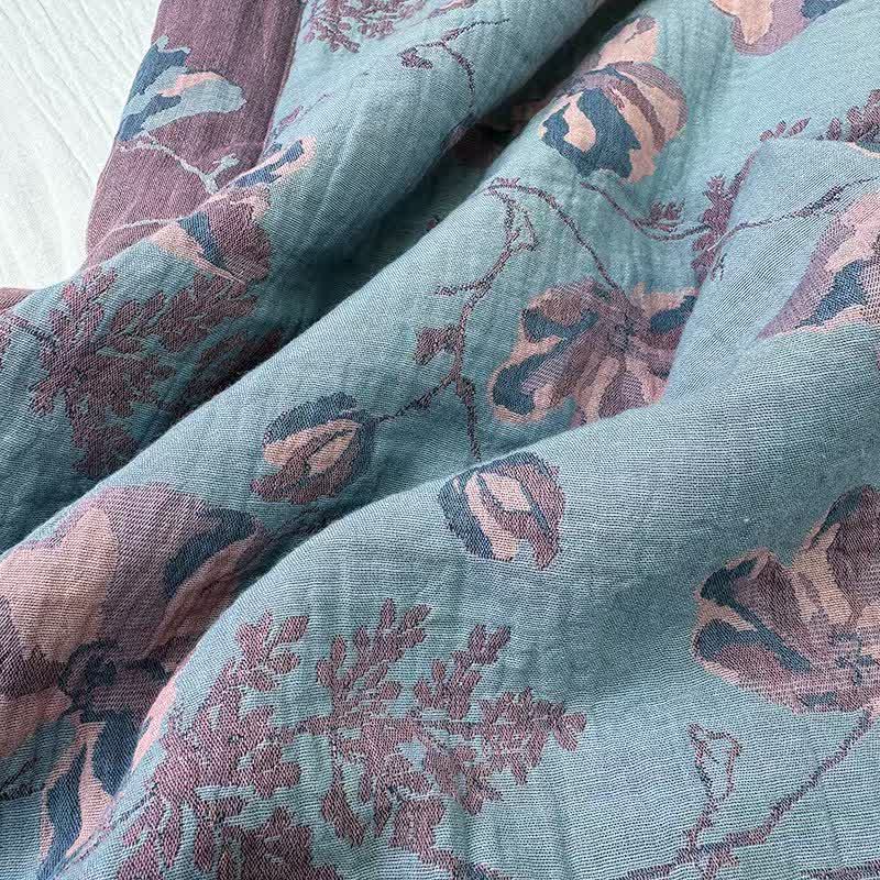 Élégante couverture d'été double épaisseur en pur coton à motif floral