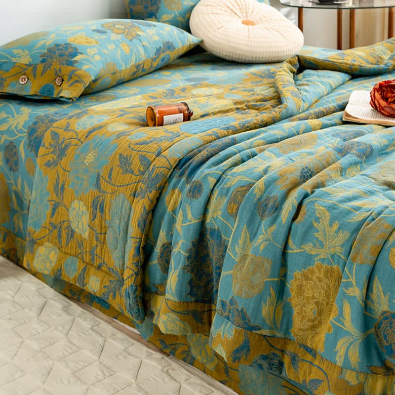 Couette d'été luxueuse à double épaisseur en coton avec un motif jacquard floral