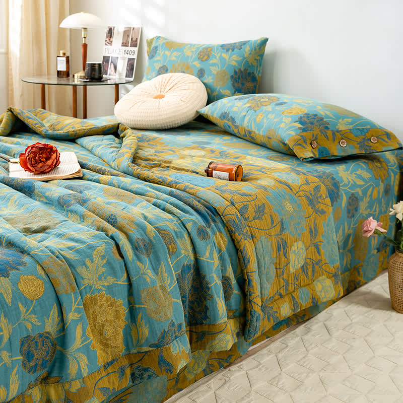 Couette d'été luxueuse à double épaisseur en coton avec un motif jacquard floral