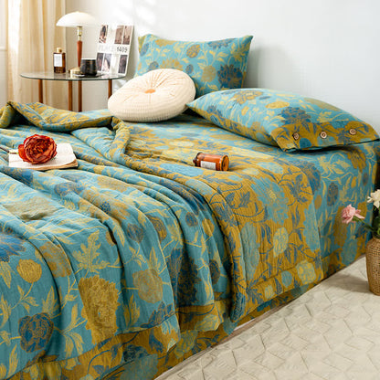 Couette d'été luxueuse à double épaisseur en coton avec un motif jacquard floral