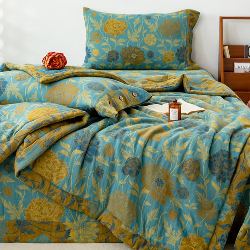 Couette d'été luxueuse à double épaisseur en coton avec un motif jacquard floral