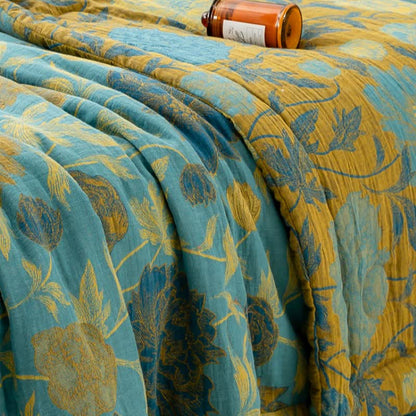 Couette d'été luxueuse à double épaisseur en coton avec un motif jacquard floral