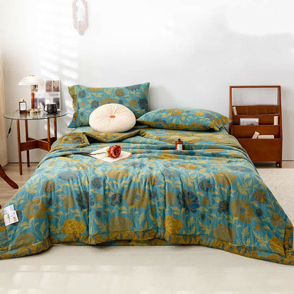 Couette d'été luxueuse à double épaisseur en coton avec un motif jacquard floral