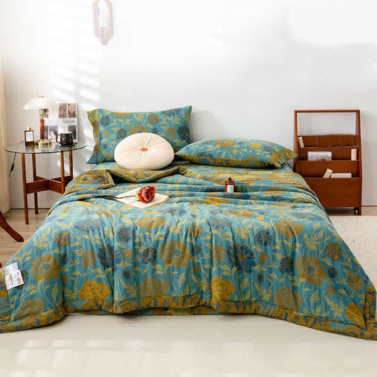 Couette d'été luxueuse à double épaisseur en coton avec un motif jacquard floral