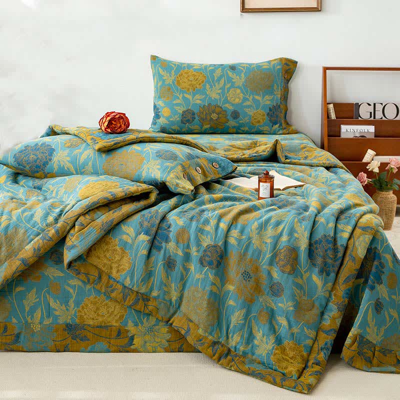 Couette d'été luxueuse à double épaisseur en coton avec un motif jacquard floral