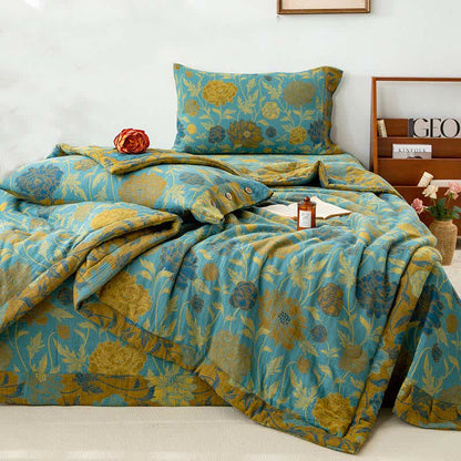 Couette d'été luxueuse à double épaisseur en coton avec un motif jacquard floral
