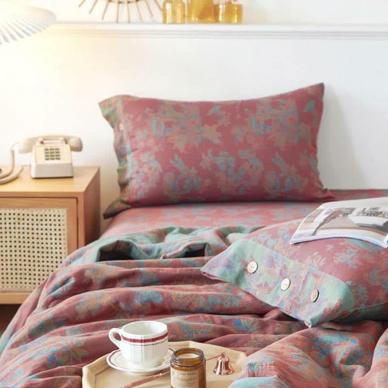 Couette réversible double couche en pur coton de style vintage pour l'été