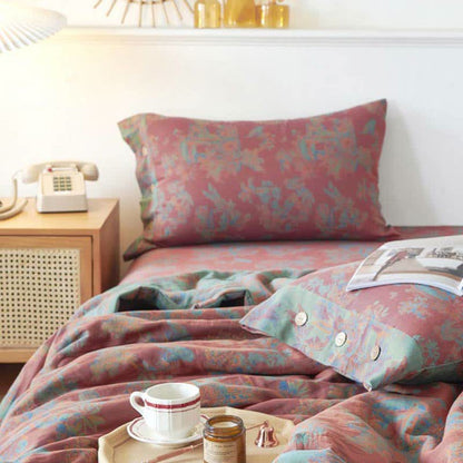 Couette réversible double couche en pur coton de style vintage pour l'été
