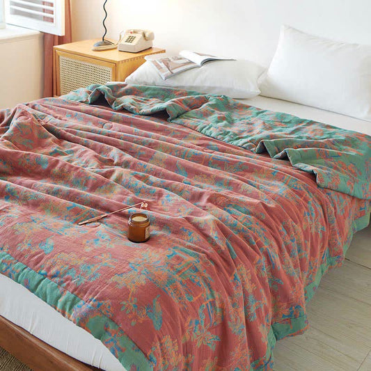 Couette réversible double couche en pur coton de style vintage pour l'été