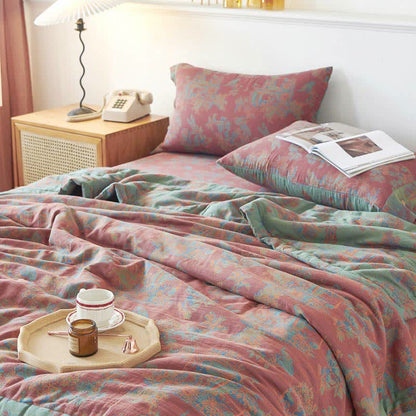 Couette réversible double couche en pur coton de style vintage pour l'été