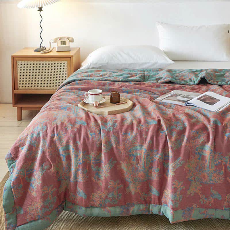 Couette réversible double couche en pur coton de style vintage pour l'été