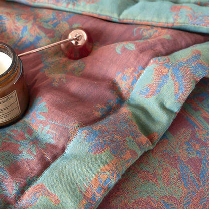 Couette réversible double couche en pur coton de style vintage pour l'été