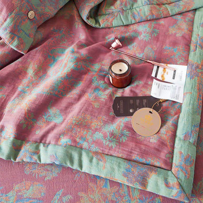 Couette réversible double couche en pur coton de style vintage pour l'été