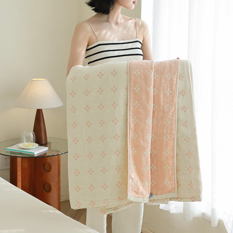 Couverture réversible en gaze de coton pur avec trèfle à quatre feuilles