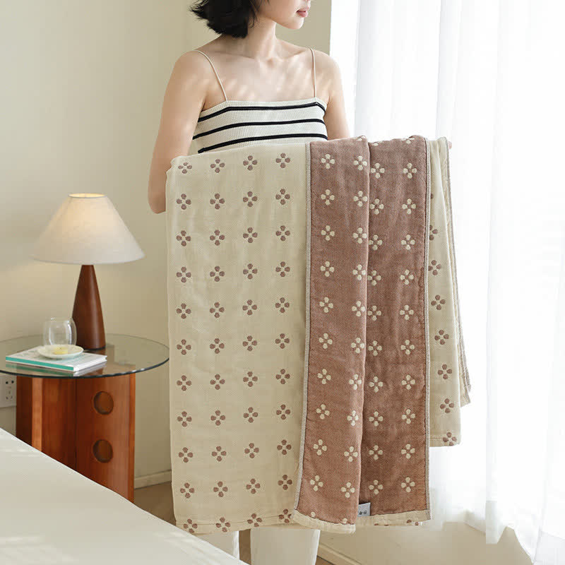 Couverture réversible en gaze de coton pur avec trèfle à quatre feuilles