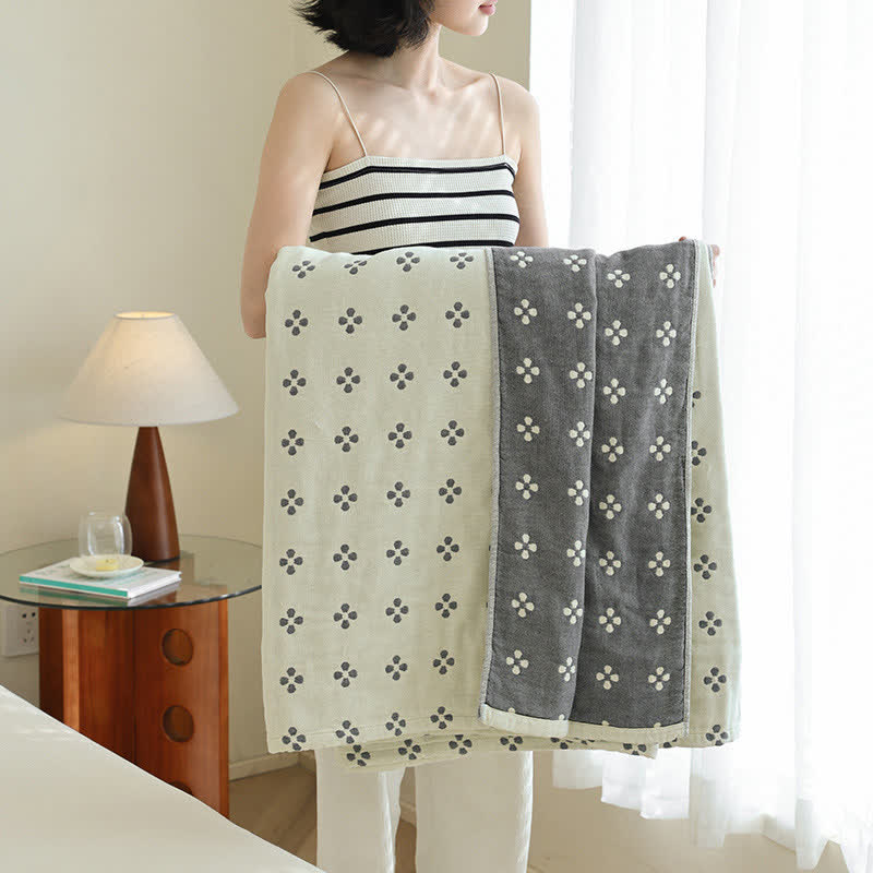 Couverture réversible en gaze de coton pur avec trèfle à quatre feuilles