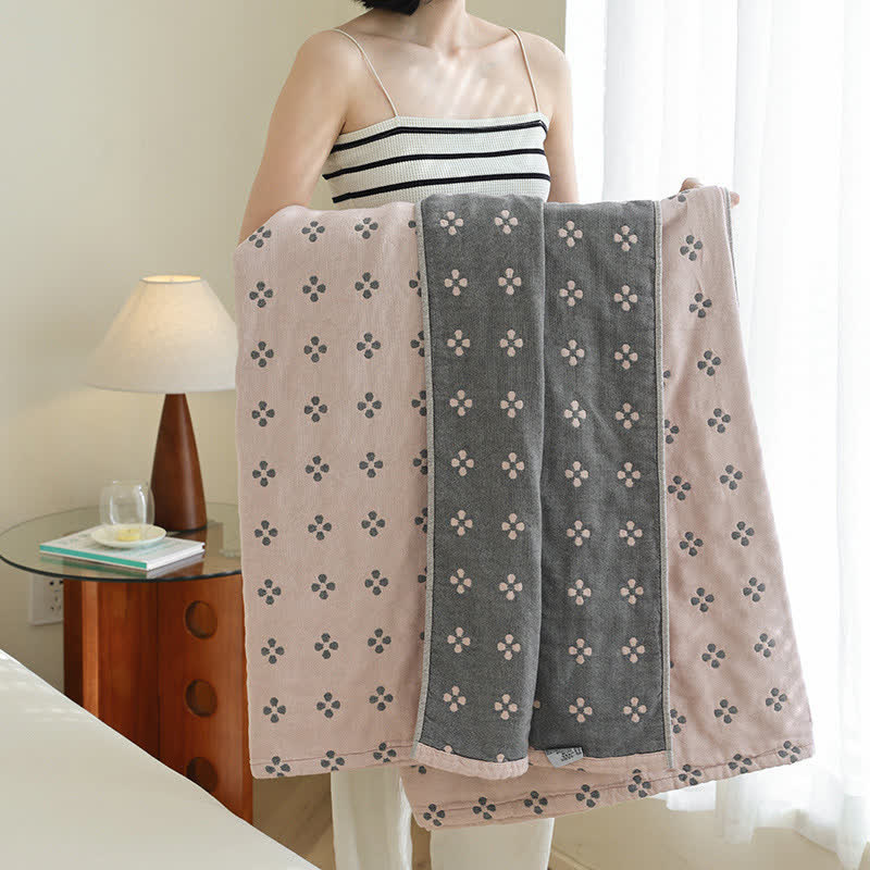 Couverture réversible en gaze de coton pur avec trèfle à quatre feuilles