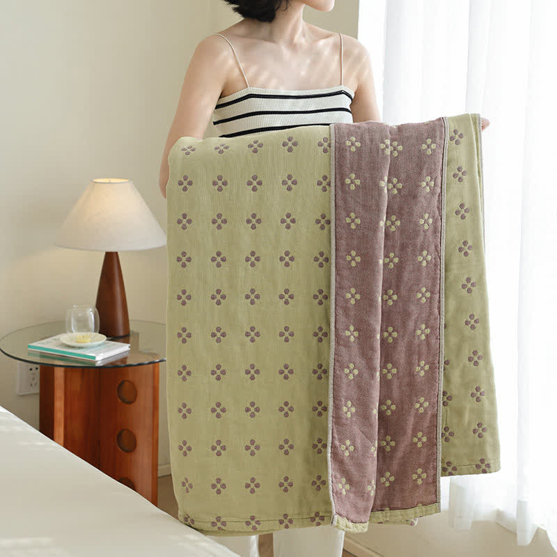 Couverture réversible en gaze de coton pur avec trèfle à quatre feuilles