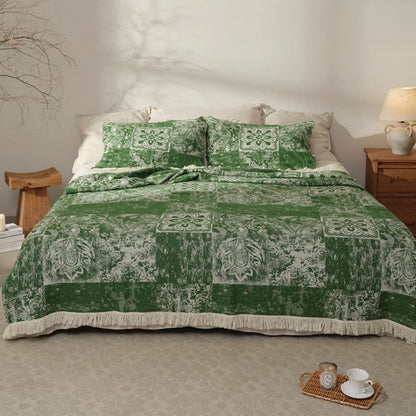 Couette douce en gaze de pur coton de style ethnique avec pompons