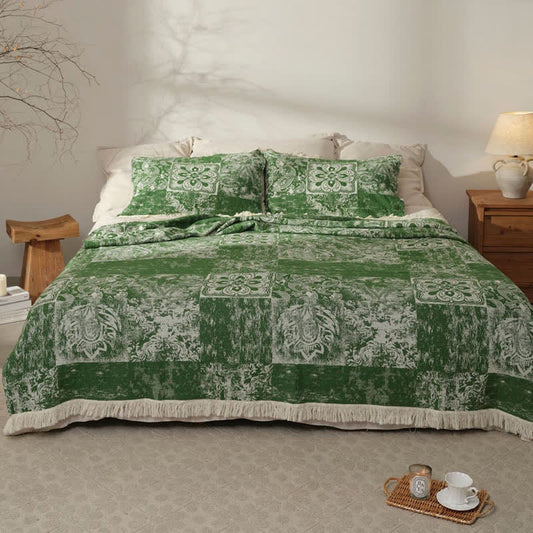Couette douce en gaze de pur coton de style ethnique avec pompons