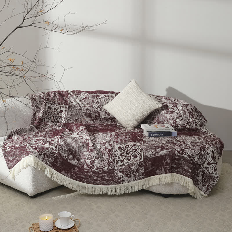 Couette douce en gaze de pur coton de style ethnique avec pompons