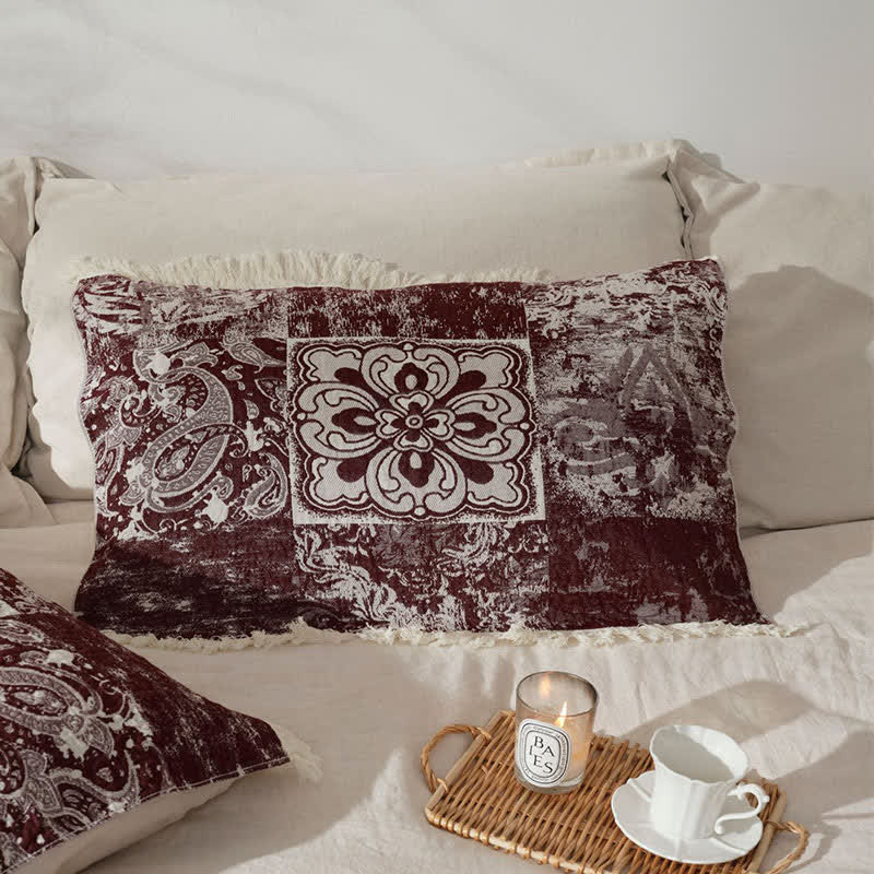 Couette douce en gaze de pur coton de style ethnique avec pompons