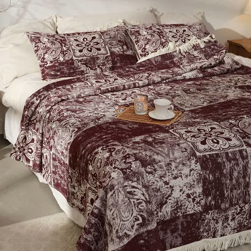 Couette douce en gaze de pur coton de style ethnique avec pompons